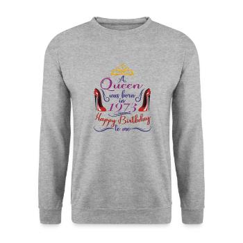 Une reine est née en 1973 - 50 ans anniversaire - Sweat-shirt Unisexe - gris chiné - Devant - Alina (178cm) & Michal (187cm)