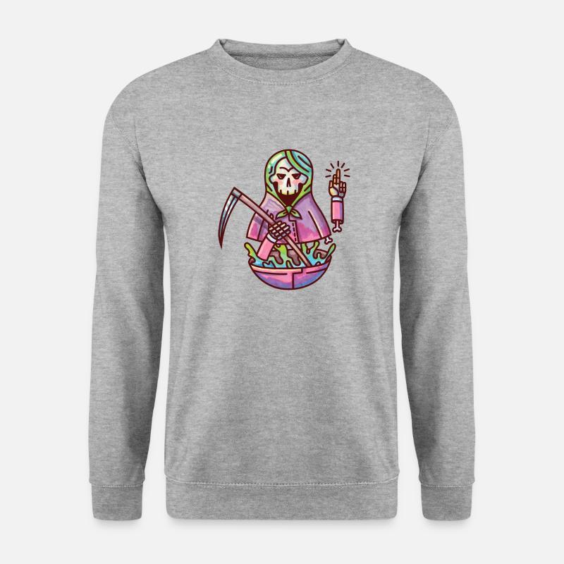 Eine Babuschka/ Matroschka mit Totenkopf und Gift - Unisex Pullover - Weißgrau meliert