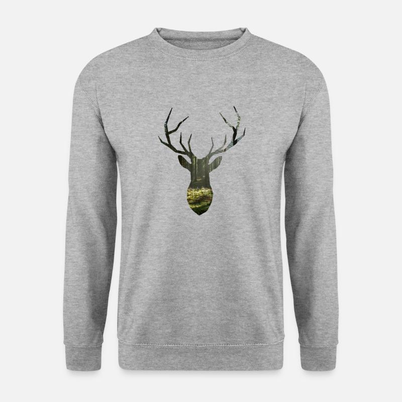 Hirsch, Wald, Natur, Freiheit, Design - Unisex Pullover - Weißgrau meliert