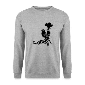 Spatz auf einer Nelke / sparrow n carnation (1c) - Unisex Pullover - Weißgrau meliert - Vorne - Alina (178cm) & Michal (187cm)