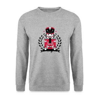 Nussknacker Husar mit offenem Mund - Unisex Pullover - Weißgrau meliert - Vorne - Alina (178cm) & Michal (187cm)