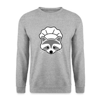 Süßer Waschbär als Koch mit Kochmütze - Unisex Pullover - Weißgrau meliert - Vorne - Alina (178cm) & Michal (187cm)