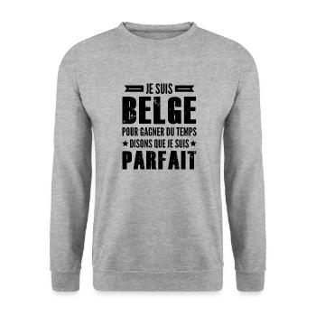 je suis belge parfait / humour homme belge - Sweat-shirt Unisexe - gris chiné - Devant - Alina (178cm) & Michal (187cm)