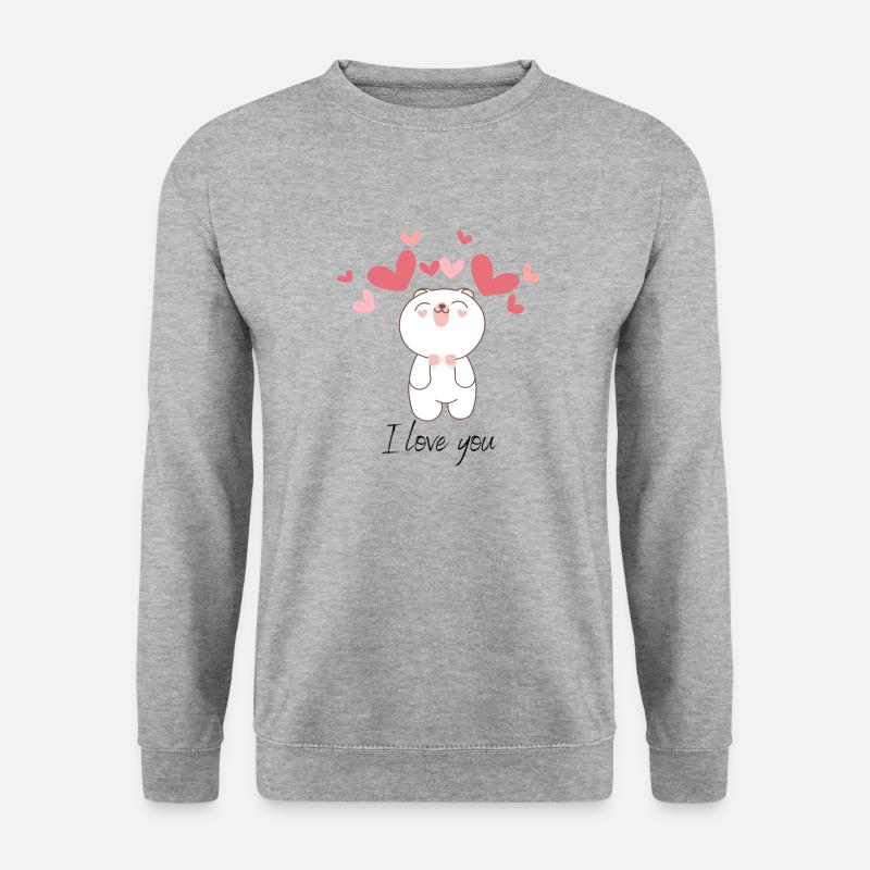 I love you/verliebter Teddy - Unisex Pullover - Weißgrau meliert
