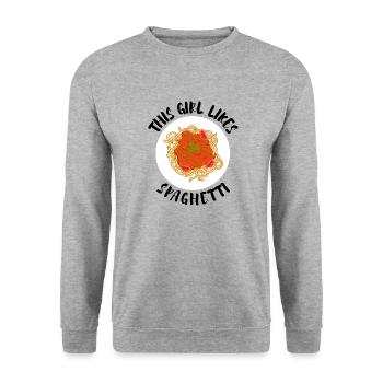 Girl Likes Spaghetti Cuisine italienne Pâtes - Sweat-shirt Unisexe - gris chiné - Devant - Alina (178cm) & Michal (187cm)