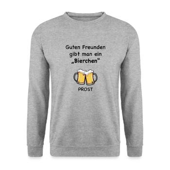 Guten Freunden gibt man ein Bierchen - Unisex Pullover - Weißgrau meliert - Vorne - Alina (178cm) & Michal (187cm)