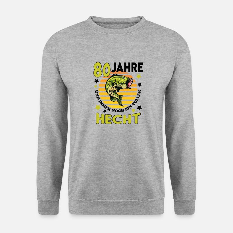 Geburtstag Toller Hecht Alter Jahre 80 - Unisex Pullover - Weißgrau meliert