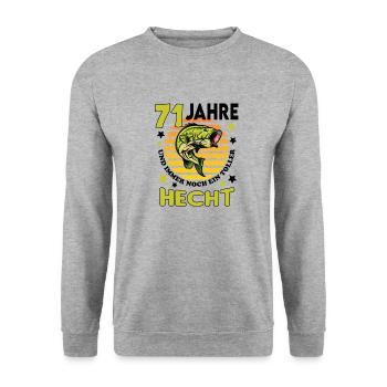 Geburtstag Toller Hecht Alter Jahre 71 - Unisex Pullover - Weißgrau meliert - Vorne - Alina (178cm) & Michal (187cm)