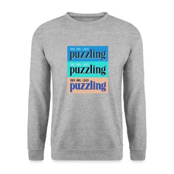 Girl Likes Puzzling Jigsaw Hobby Puzzle - Unisex Sweatshirt - salt & pepper - Front - Alina (178cm) & Michal (187cm)