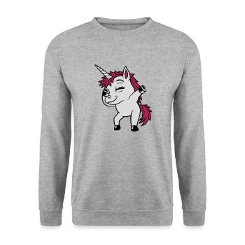 Party Einhorn Dabbing tanzen - Unisex Pullover - Weißgrau meliert - Vorne - Alina (178cm) & Michal (187cm)