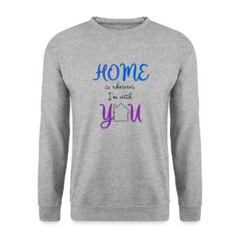 Phrase home ist, wo immer ich mit dir bin - Unisex Pullover - Weißgrau meliert - Vorne - Alina (178cm) & Michal (187cm)