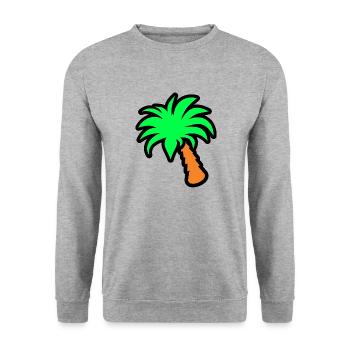 Tropical Bliss: Palmier de dessin animé vibrant - Sweat-shirt Unisexe - gris chiné - Devant - Alina (178cm) & Michal (187cm)