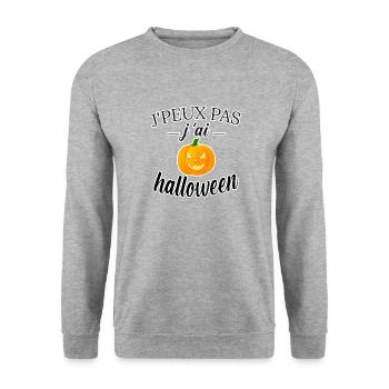 Tshirt Halloween j'peux pas j'ai Halloween - Sweat-shirt Unisexe - gris chiné - Devant - Alina (178cm) & Michal (187cm)