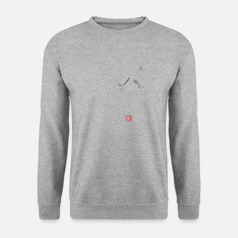 Sakura und Vogel - Unisex Pullover - Weißgrau meliert