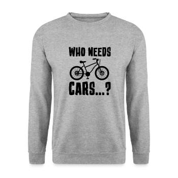 Braucht Autos Ironische Fahrradfahrer-Umgebung - Unisex Pullover - Weißgrau meliert - Vorne - Alina (178cm) & Michal (187cm)