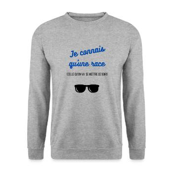 Je connais qu'une race celle qu'on va se mettre - Sweat-shirt Unisexe - gris chiné - Devant - Alina (178cm) & Michal (187cm)