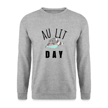 au lit day - Sweat-shirt Unisexe - gris chiné - Devant - Alina (178cm) & Michal (187cm)
