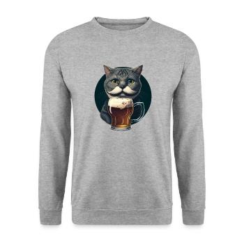 Katze mit Bier - Unisex Pullover - Weißgrau meliert - Vorne - Alina (178cm) & Michal (187cm)