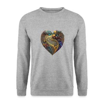 FOX0610Herz7 - Unisex Pullover - Weißgrau meliert - Vorne - Alina (178cm) & Michal (187cm)