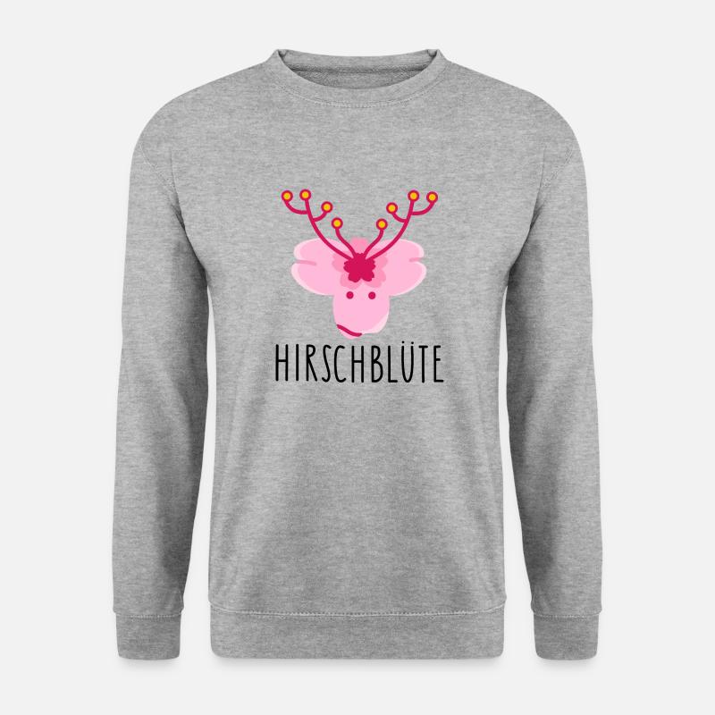 Lustige Kirschblüte als Hirsch - Unisex Pullover - Weißgrau meliert