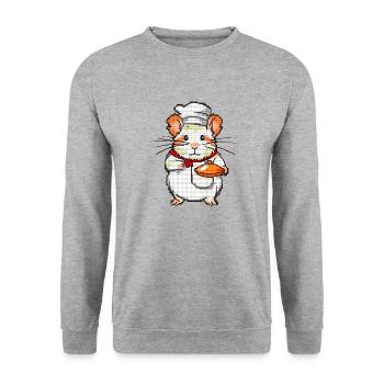 Hamster comme cuisinier et boulanger avec bol en 8 bits - Sweat-shirt Unisexe - gris chiné - Devant - Alina (178cm) & Michal (187cm)