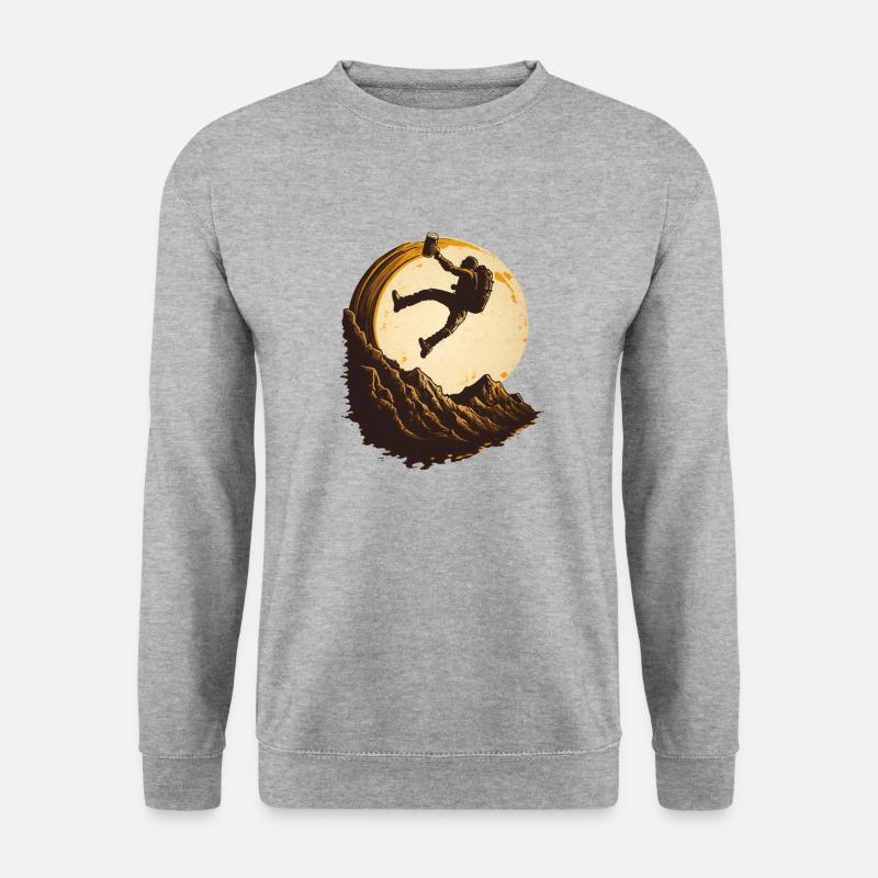 Backpacker jumps over the mountains in the moonlight - Unisex Sweatshirt - salt & pepper