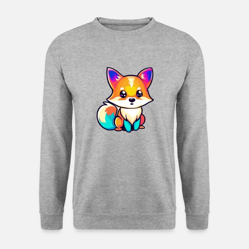 Netter Fuchs buntes Design - Unisex Pullover - Weißgrau meliert