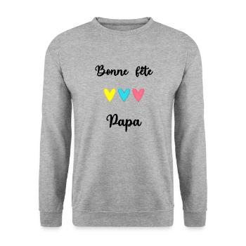 FÊTE DES PÈRES. BONNE FÊTE PAPA. PAPA. BONNE FÊTE - Sweat-shirt Unisexe - gris chiné - Devant - Alina (178cm) & Michal (187cm)