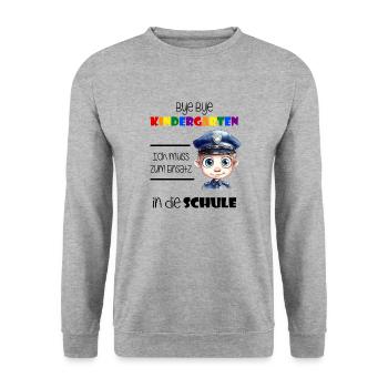 Bye Bye Kindergarten - Einschulung Polizist - Unisex Pullover - Weißgrau meliert - Vorne - Alina (178cm) & Michal (187cm)