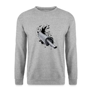 Noch ein Auspuff: Heißer Sound, coole Abgase - Unisex Pullover - Weißgrau meliert - Vorne - Alina (178cm) & Michal (187cm)