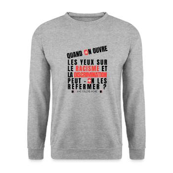 Faite l'amour pas la guerre, peace and love - Sweat-shirt Unisexe - gris chiné - Devant - Alina (178cm) & Michal (187cm)