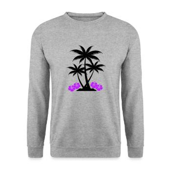 palme hibiskus - Unisex Pullover - Weißgrau meliert - Vorne - Alina (178cm) & Michal (187cm)