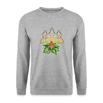 Kambodscha Tempel Khmer Vintage Palmen I Geschenk - Unisex Pullover - Weißgrau meliert - Vorne - Alina (178cm) & Michal (187cm)