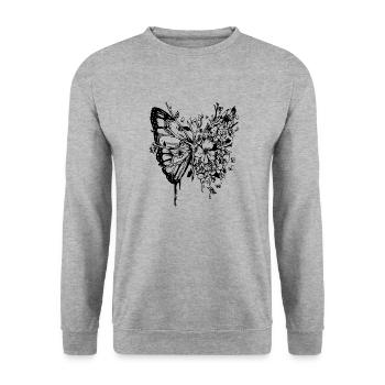 Äste Schmetterling - Unisex Pullover - Weißgrau meliert - Vorne - Alina (178cm) & Michal (187cm)
