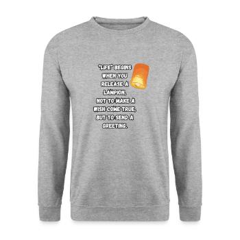 "Das Leben" beginnt, wenn... - Unisex Pullover - Weißgrau meliert - Vorne - Alina (178cm) & Michal (187cm)