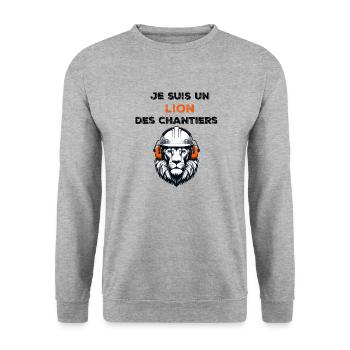 je suis un lion des chantiers - Sweat-shirt Unisexe - gris chiné - Devant - Alina (178cm) & Michal (187cm)