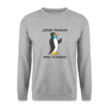 Jeder Pinguin mag fliegen / Fliegen - Unisex Pullover - Weißgrau meliert - Vorne - Alina (178cm) & Michal (187cm)