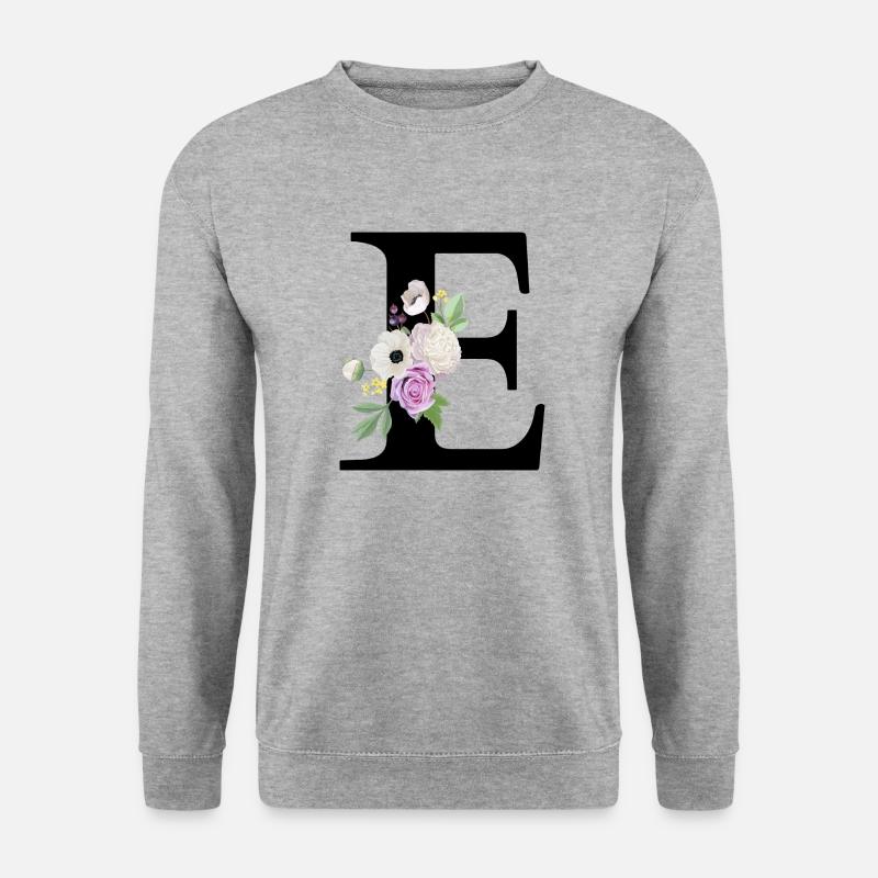 Lila Blumenbuchstabe E - Unisex Pullover - Weißgrau meliert
