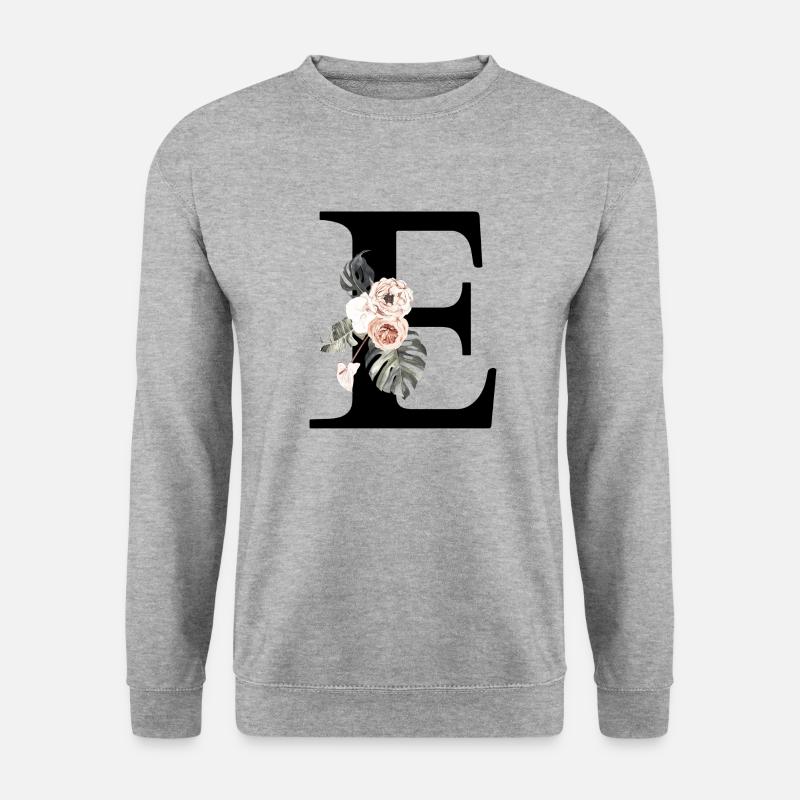 Tropischer Blumenbuchstabe E - Unisex Pullover - Weißgrau meliert