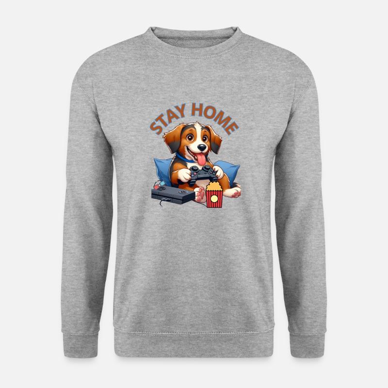 "Gamer Dog: Spielen Sie zu Hause!" - Unisex Pullover - Weißgrau meliert