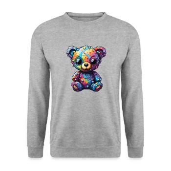 Teddybär / Kuscheltier / Stofftier / Geschenkidee - Unisex Pullover - Weißgrau meliert - Vorne - Alina (178cm) & Michal (187cm)