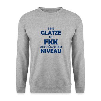 FKK - Eine Glatze ist ... auf höchstem Niveau - Unisex Pullover - Weißgrau meliert - Vorne - Alina (178cm) & Michal (187cm)