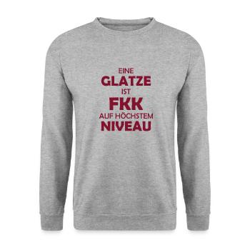 FKK - Eine Glatze ist ... auf höchstem Niveau - Unisex Pullover - Weißgrau meliert - Vorne - Alina (178cm) & Michal (187cm)