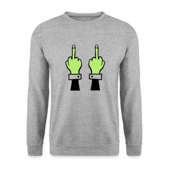 Zombie Hand Middle Finger 2 - Unisex Sweatshirt - salt & pepper - Front - Alina (178cm) & Michal (187cm)