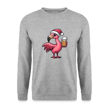 Flamingo Weihnachten Bier - Unisex Pullover - Weißgrau meliert - Vorne - Alina (178cm) & Michal (187cm)