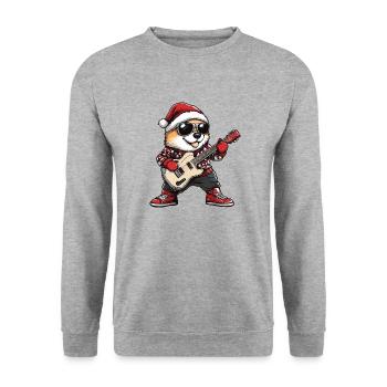 Akita Hund Weihnachten Gitarre - Unisex Pullover - Weißgrau meliert - Vorne - Alina (178cm) & Michal (187cm)