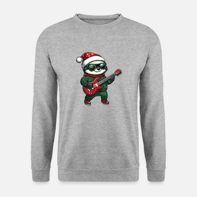 Faultier Weihnachten Gitarre - Unisex Pullover - Weißgrau meliert