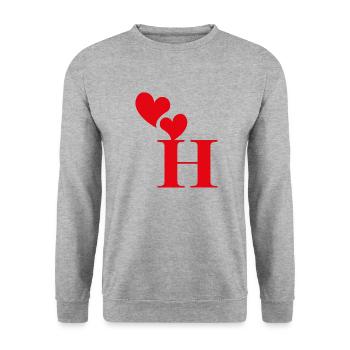 Lettre h cœur rouge - Sweat-shirt Unisexe - gris chiné - Devant - Alina (178cm) & Michal (187cm)
