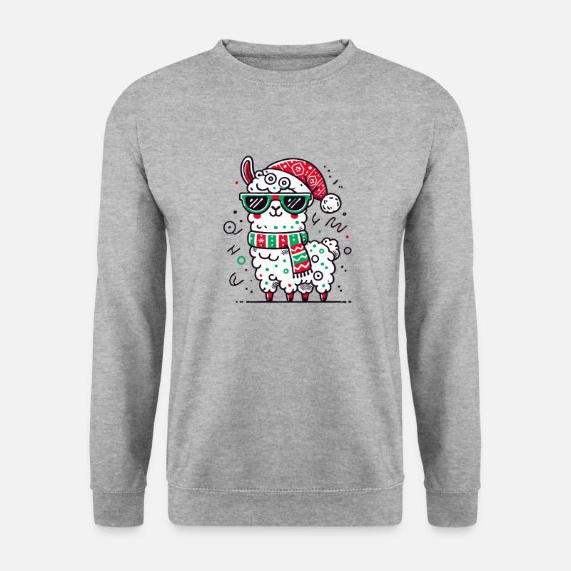 Weihnachtslama – Lustig und Cool - Unisex Pullover - Weißgrau meliert