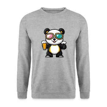 Panda Ski Bier - Unisex Pullover - Weißgrau meliert - Vorne - Alina (178cm) & Michal (187cm)